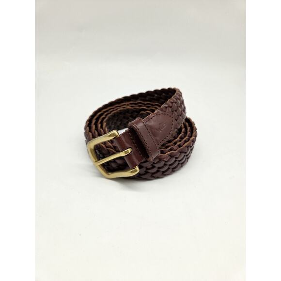 Polo Ralph Lauren Men’s Braided Woven Leather Belt – Brown, Size 54 Brass Buckle - Picture 1 of 4